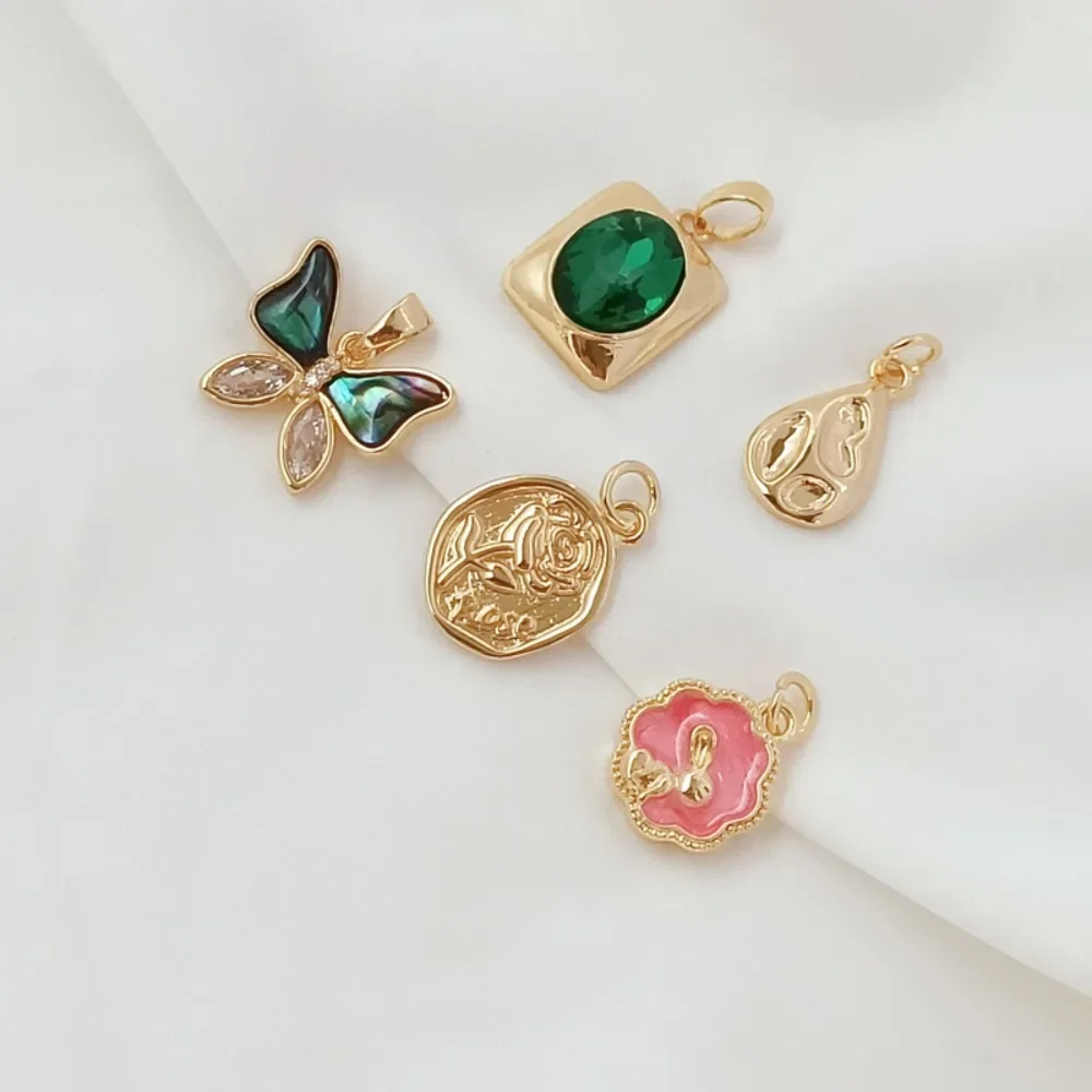 

14K Copper-plated Real Gold, Gold-wrapped Rabbit, Rose, Butterfly, Geometric Pendant, Diy Bracelet, Necklace Accessory