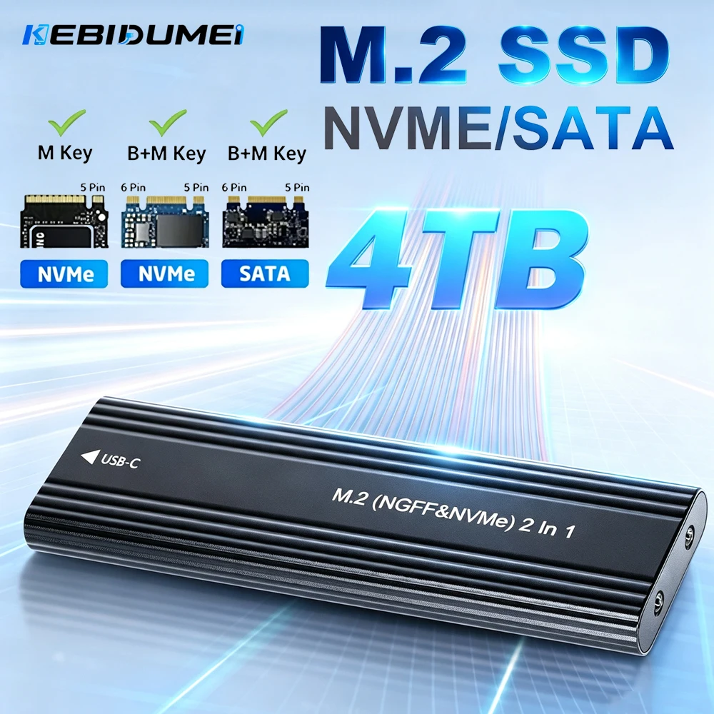 Boîtier SSD M.2 NVMe SATA double protocole 10 Gbit/s KEBIDUMEI USB-C Type A+C, compatible avec les clés M et B+M, adaptateur de disque SSD