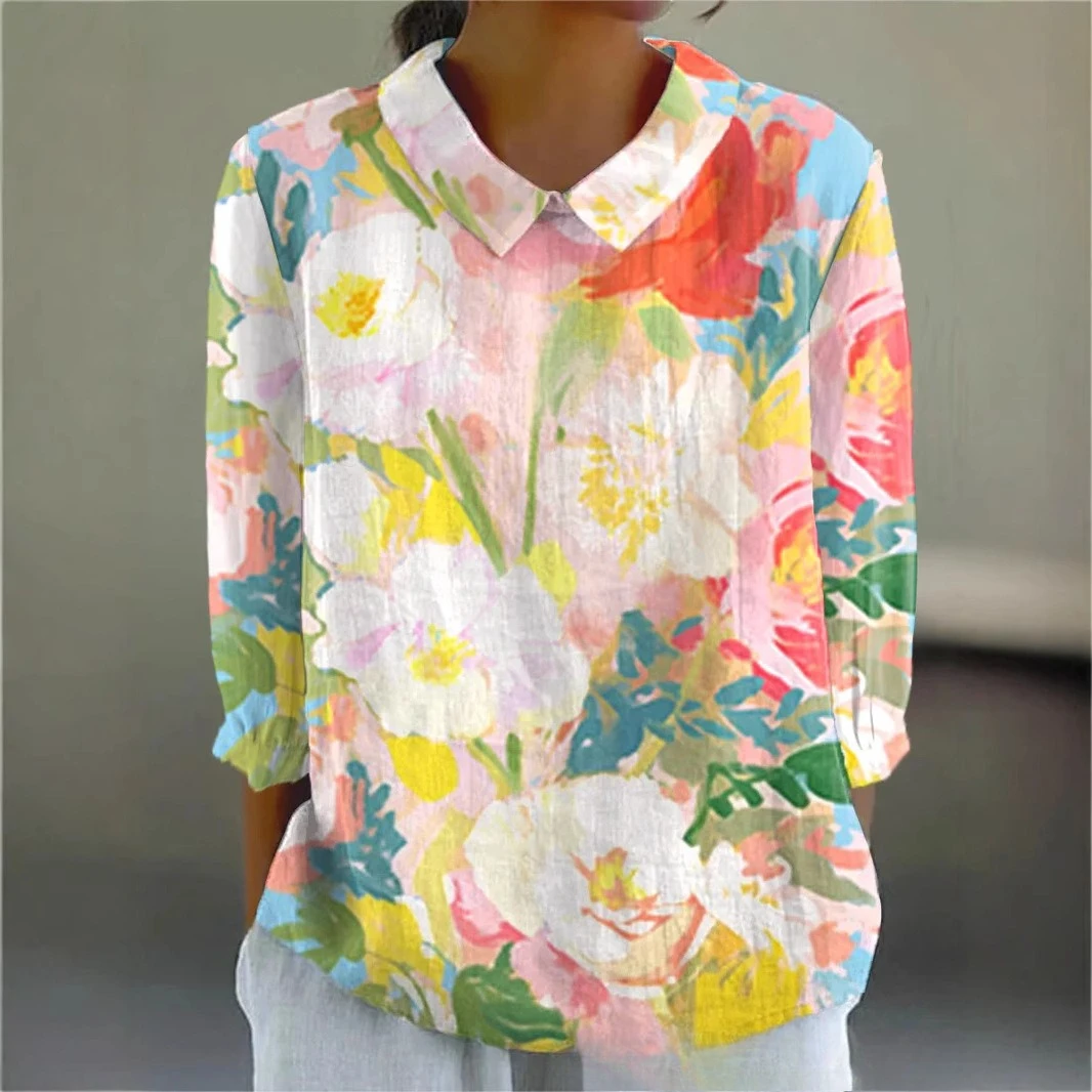 

Women's Lapel Blouse Long Sleeve Vintage Floral Print Japanese Style Casual Top