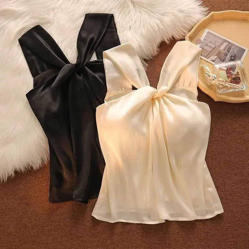 Simplicity Irregular Camisole Women Clothing Fashion Temperament Pleated Solid Color Top Tee Ladies All-match Tank Top XT846
