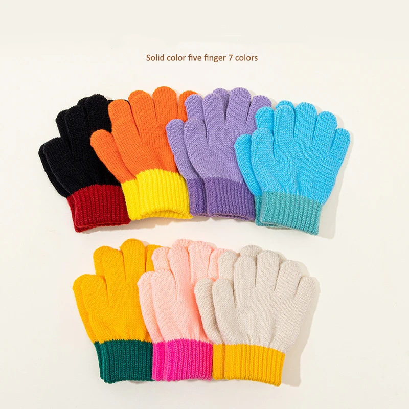 Children Kids Magic Winter Gloves Colorblock Full Finger Warm Knitted Gloves Solid Cotton Blends Soft Fashion Attractive Glove