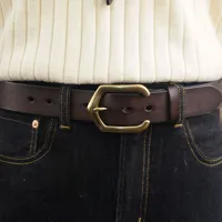 Vintage Brass Men's Belt 3.8 Wide Head Layered Cow Leather Fashion Versatile Belt Original New Style For Autumn/Winter