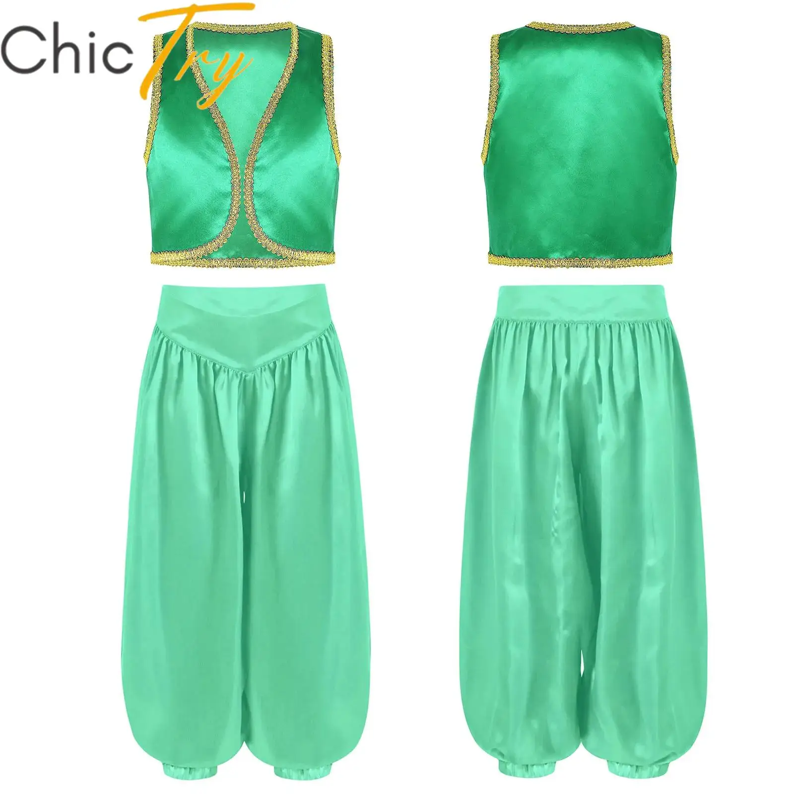 

Kids Boys Halloween Arabian Prince Fairytale Character Cosplay Costume Vest with Satin Bloomers Pants Sets Carnival Dress Up