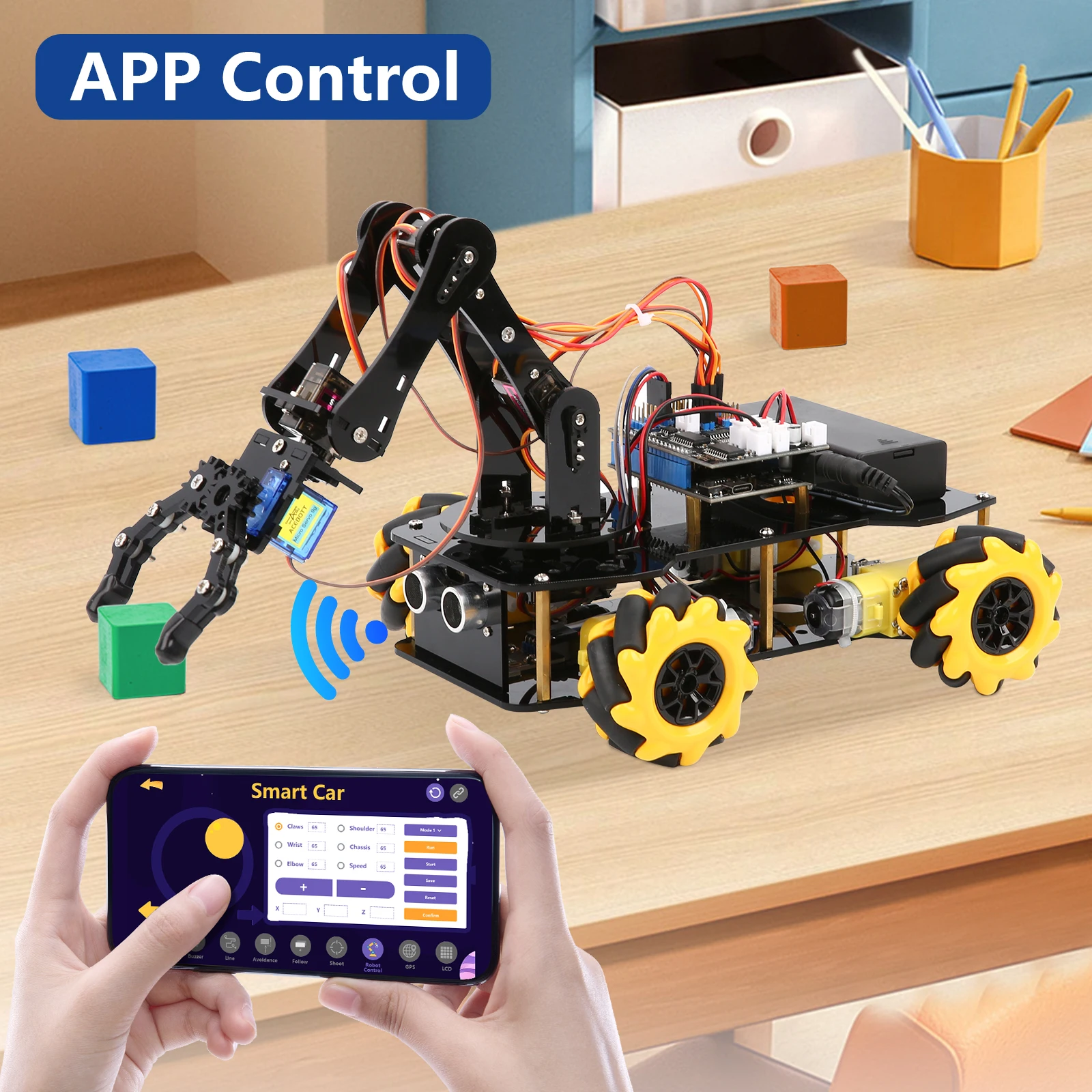 ACEBOTT ESP32 4 DOF Robot Arm Learning Kit Wifi Electronic Components Smart Car STEM STEAM Education Robotics for Arduino