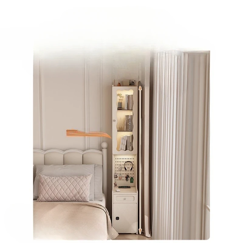 Light law bedroom bedside table bookshelf integrated small bedside shelf high cream style bedside cabinet narrow cabinet