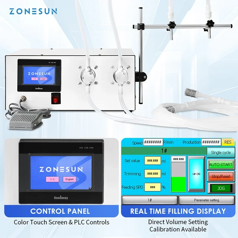 Zonesun Magnetic Pump Semi Automatic 2 Head Liquid Filling Machine Water Bottle Filler Juice Drinks  ZS-MPZ2