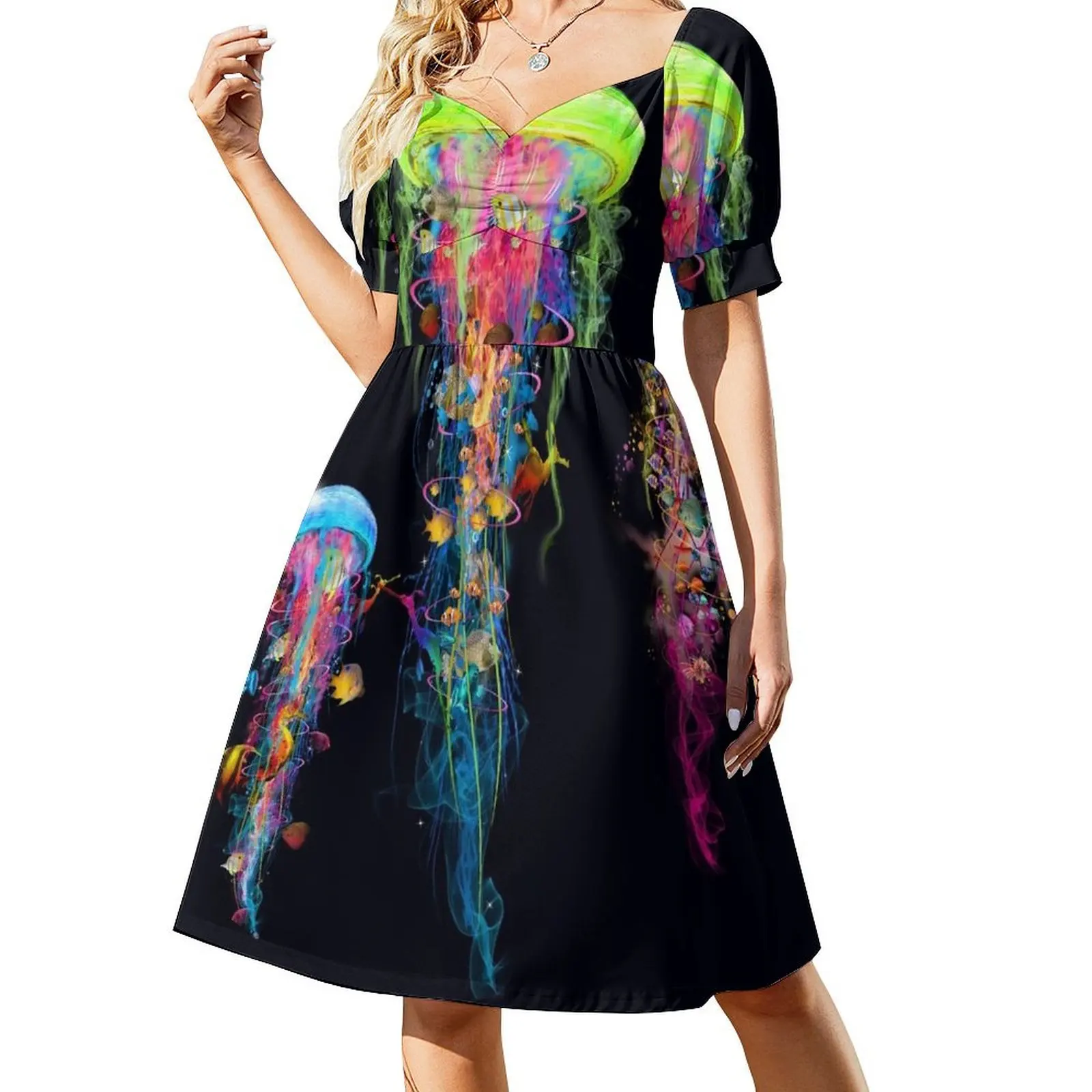 

Three Electric Jellyfish worlds Short Sleeved Dress Bride dresses Women's summer long dress Party dresses Dress