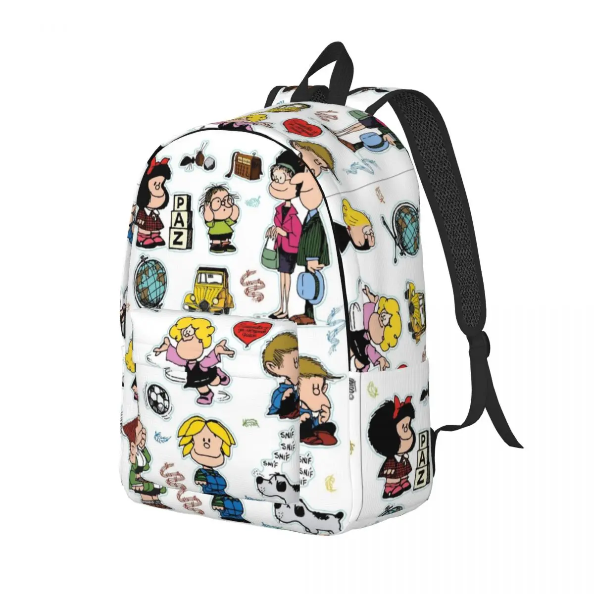 Characters Mafalda Cut Out for Men Women Student School Book Bags Canvas Daypack Elementary High College Durable