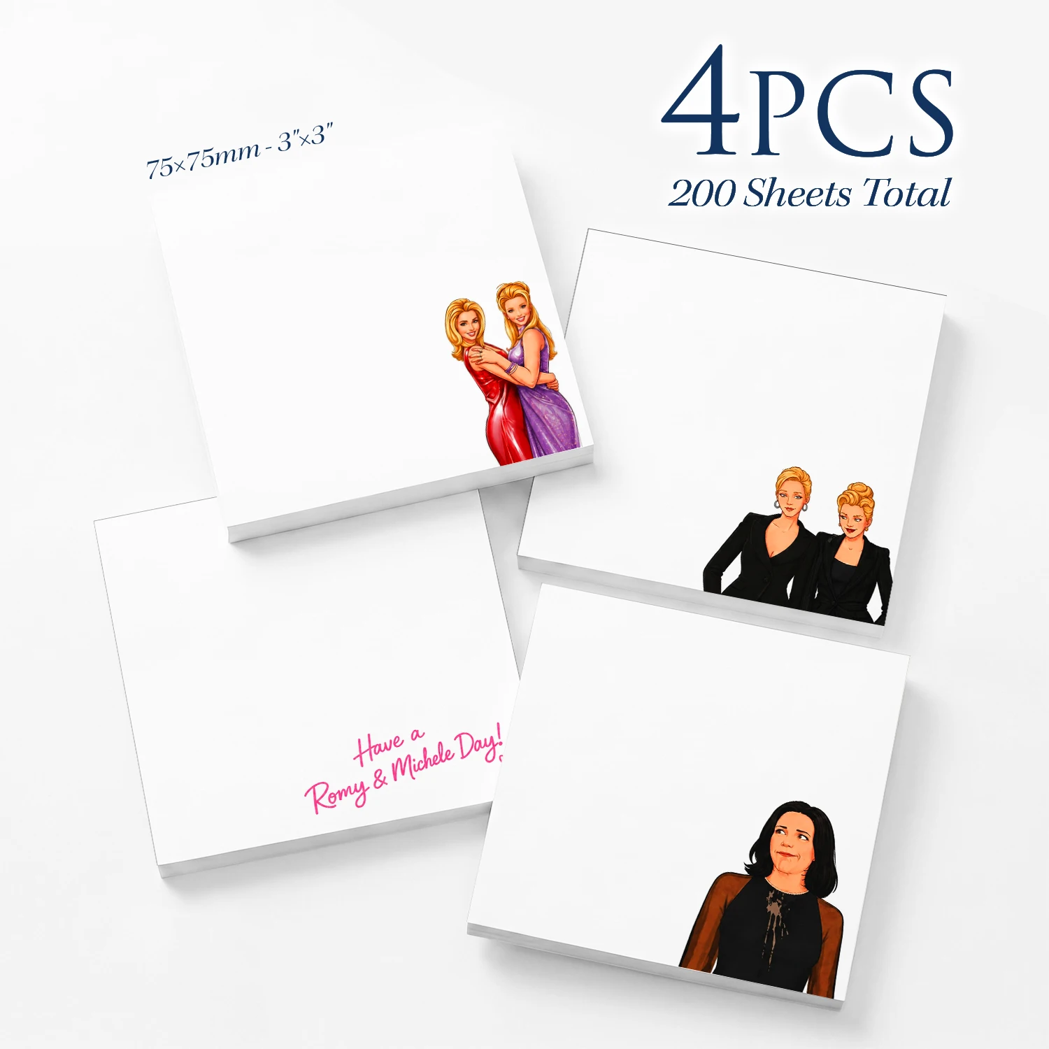 4 pcs Retro Girl Sticky Notes, 200 Sheets Total, Funny Pop Culture Self-Stick Memo Pads, White Removable Adhesive Notes