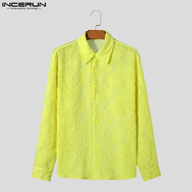 INCERUN Tops 2024 American Style Fashion New Men Jacquard Feather Patchwork Long Sleeved Shirts Casual Long Sleeved Blouse S-5XL