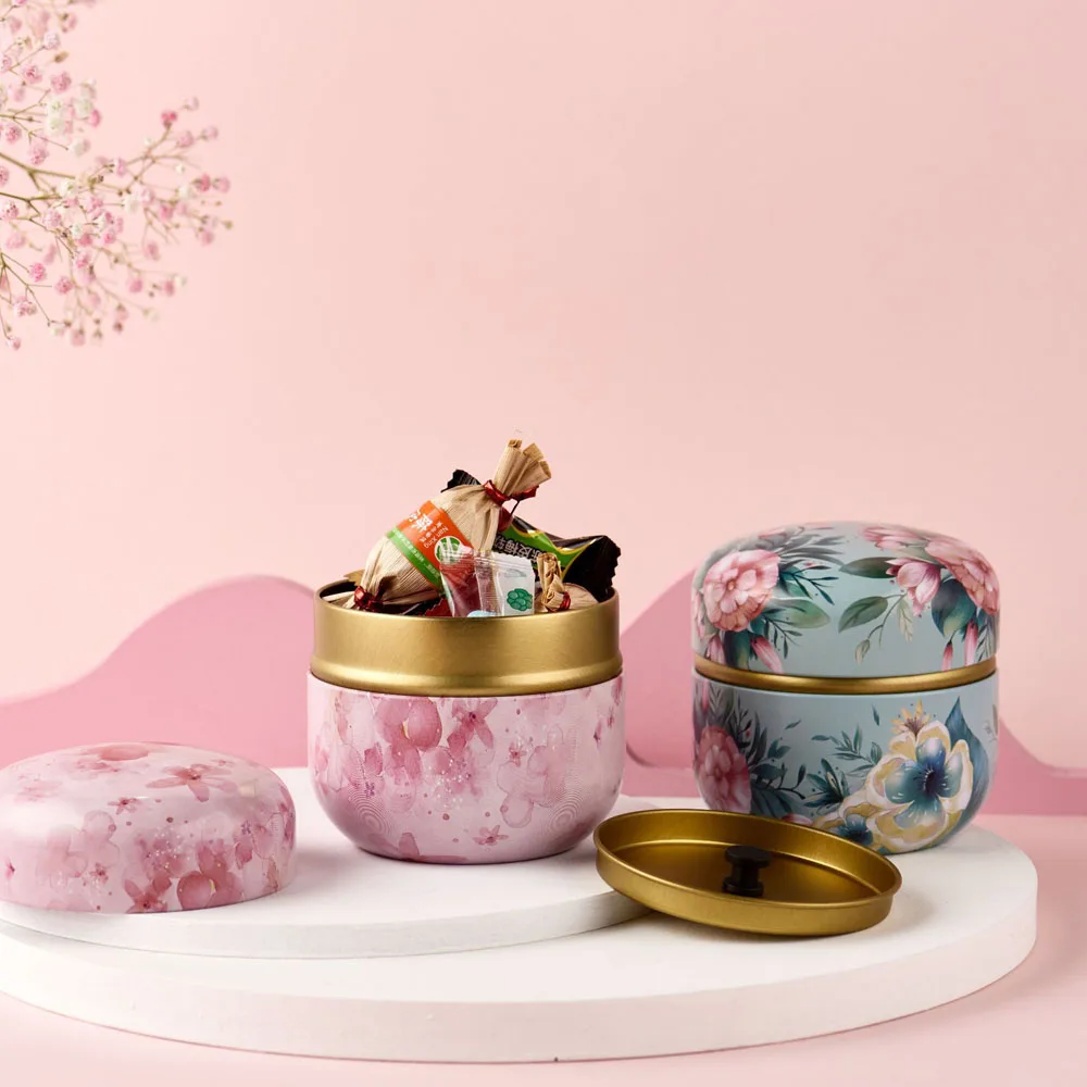 

Festive Party Flower Portable Small Mini Snacks Candy Storage Box Packaging Box Tea Cans Containers Tin Plate Canister