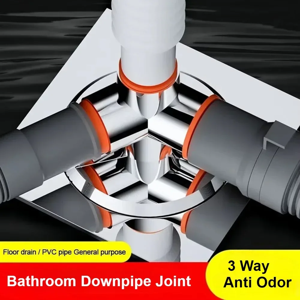 Washing Machine Downpipe Four-way Water Distributor Drainage Channel Anti-odor and Anti-overflow Special Floor Drain Connector