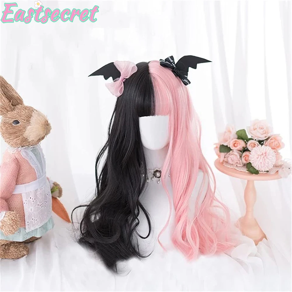 EASTSECRET Lolita Wig 60cm Long Wavy Black Pink Cute Role-playing Wig For Female Girls