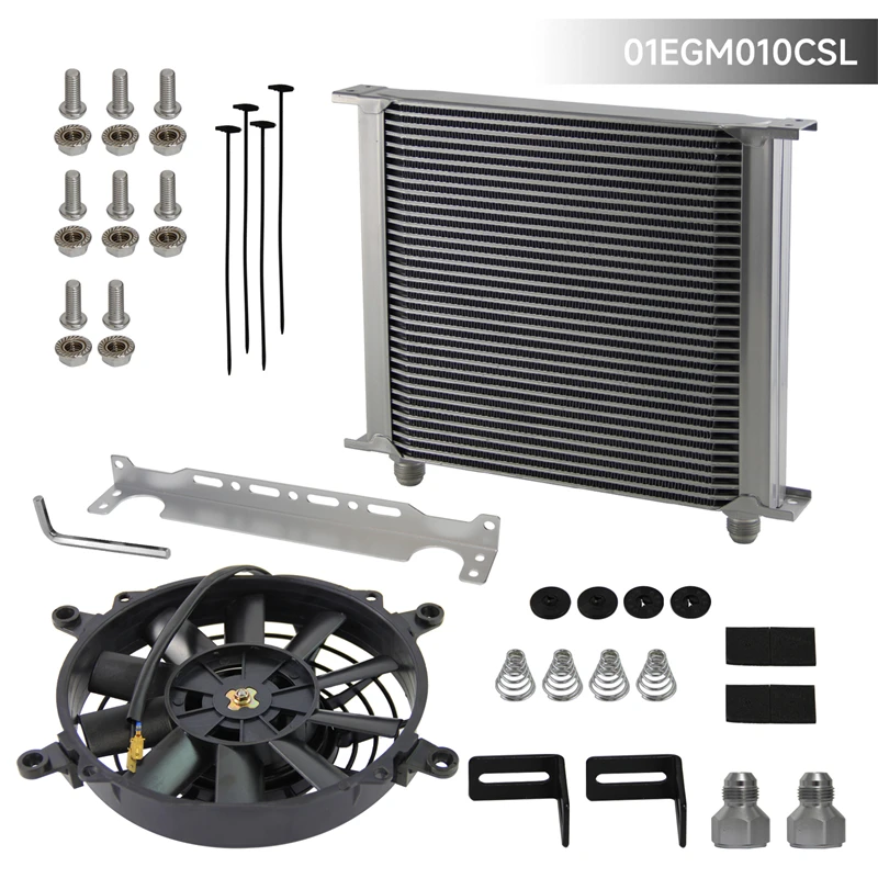 

Universal 34 Row AN10 Engine Oil Cooler w/AN10 To AN8 Fittings + 7" Electric Fan Black/Silver for audi q7