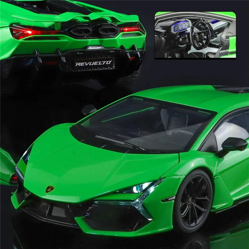 Lamborghini Revuelto 2025, modelo de coche deportivo de aleación, pista de Metal fundido a presión, modelo de vehículo de carreras, sonido y luz, juguete para regalo para niños, 1:18