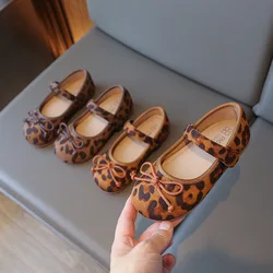 Kids Baby Girls Shoes Fashion Vintage Leopard Print Flat Single Shoes Cute Princess Ballet Mary Janes Shoes Anti-slip Large Size