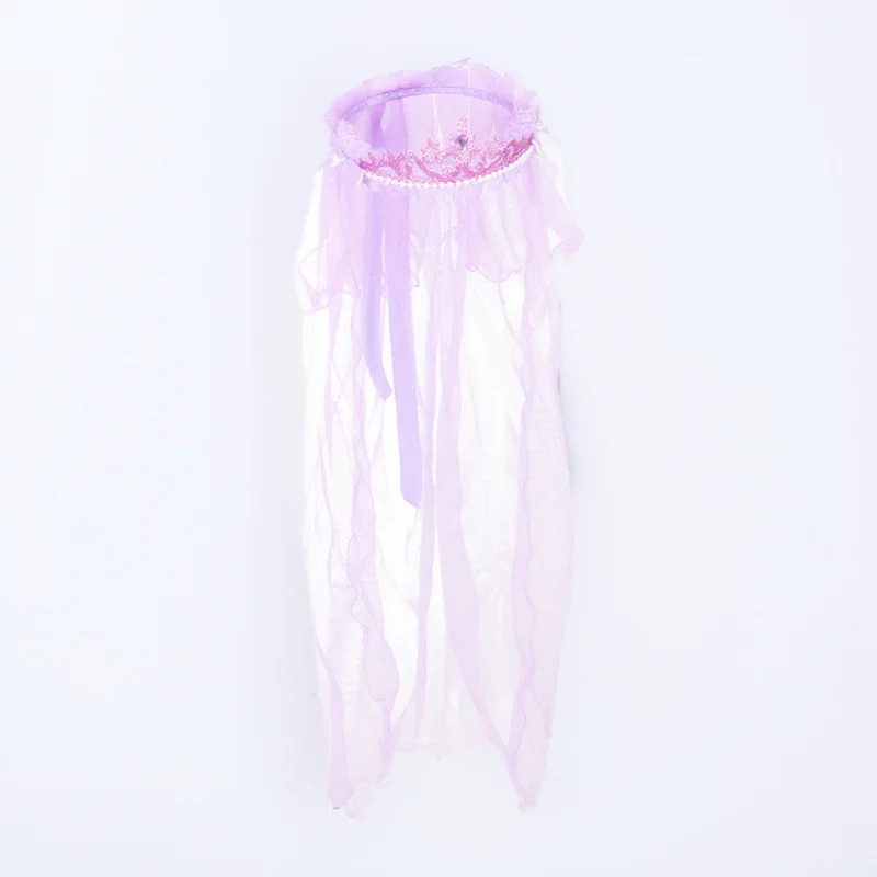 Two Layers White Flower Girl Wedding Veil Crown Hair Wreath Headdress Lace Tulle Long Veil for Communion Party Performance Fancy