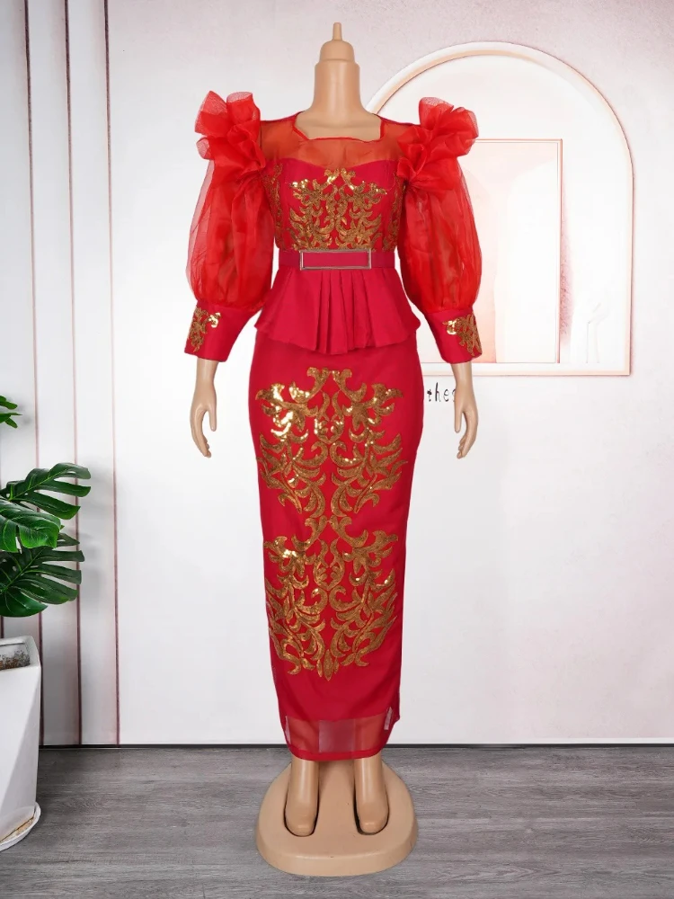 

African Dresses for Women 2025 New Fashion Plus Size Sequin Evening Party Long Dress Dashiki Ankara Outfits Robe African Clothes