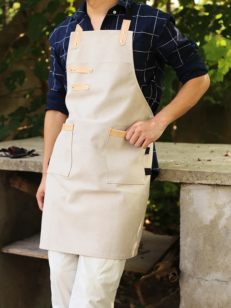 ملابس العمل المميزة، مريلة قماشية مغسولة، مقهى إبداعي، ملابس عمل للمطاعم، أشرطة كتف للرجال والنساء H2 #6