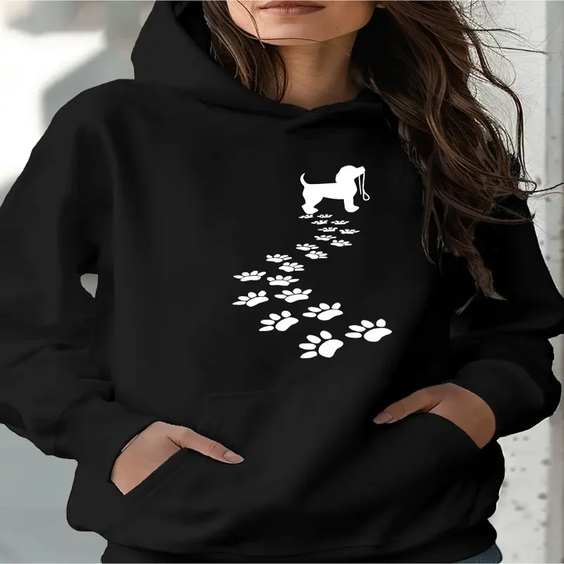 

Женская повседневная толстовка с длинными рукавами и графическим принтом, дизайн собаки, карман кенгуру, свободная посадка, пуловер, который можно стирать в машине, осень-зима