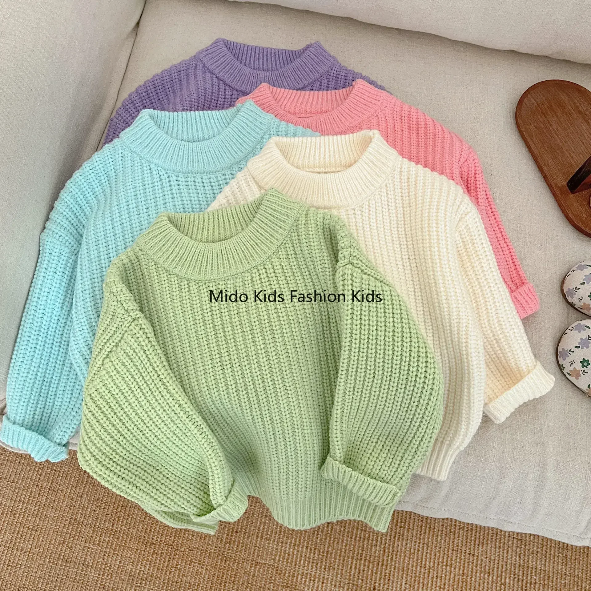 الإناث الطفل بلون جولة الرقبة البلوز البلوز الربيع الرضع الأطفال الصغار النمط الأجنبي طويلة الأكمام تريكو 66-100 سنتيمتر