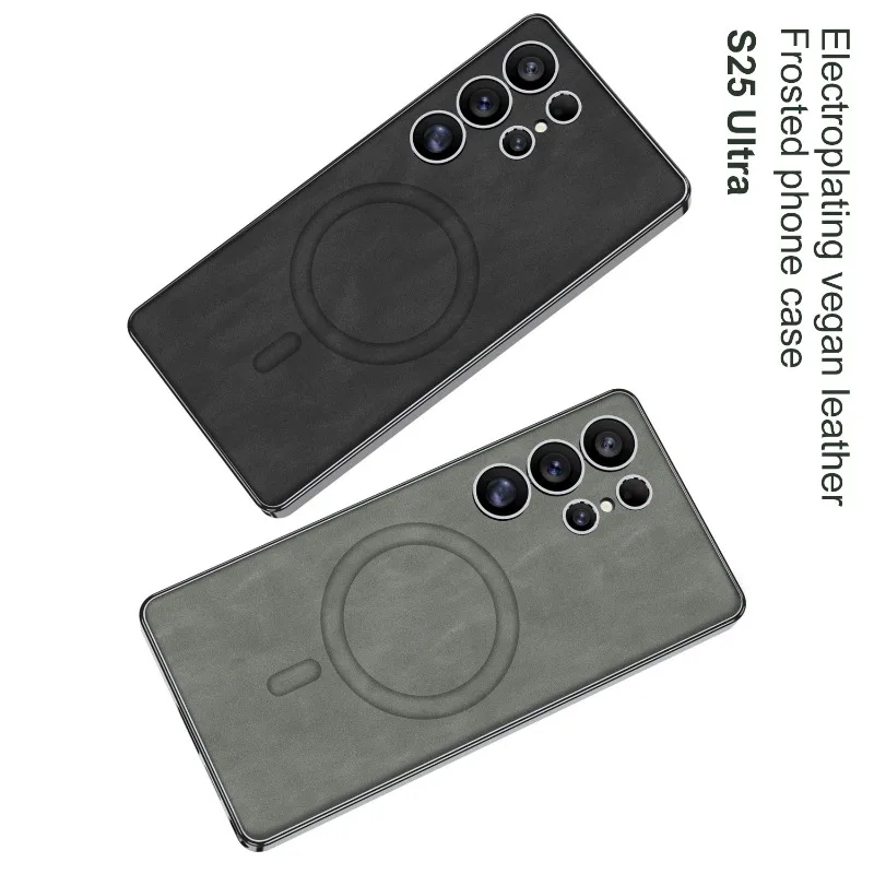 حافظات شفط مغناطيسية لهاتف سامسونج جالاكسي S25Ultra جراب هاتف شحن لاسلكي مطلي بالكهرباء ماتي جلد S25 غطاء حماية #3