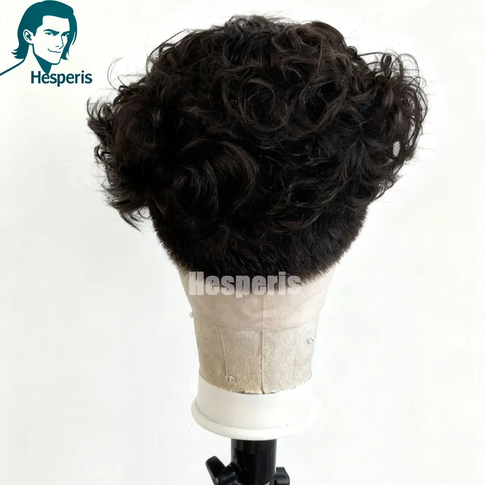 ヘスペリス フルレース ショートカール人毛メンズウィッグ グルーレス フリーパート シェービングカット レースウィッグ 男性用 ファッション ハンサムな男性用ウィッグ