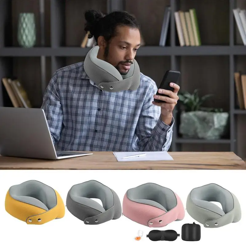 U Shaped Travel Healthcare Memory Foam Sleep Masque And Ear Plugs Included Breathable  Head Neck Airplane Pillow Traveling Car