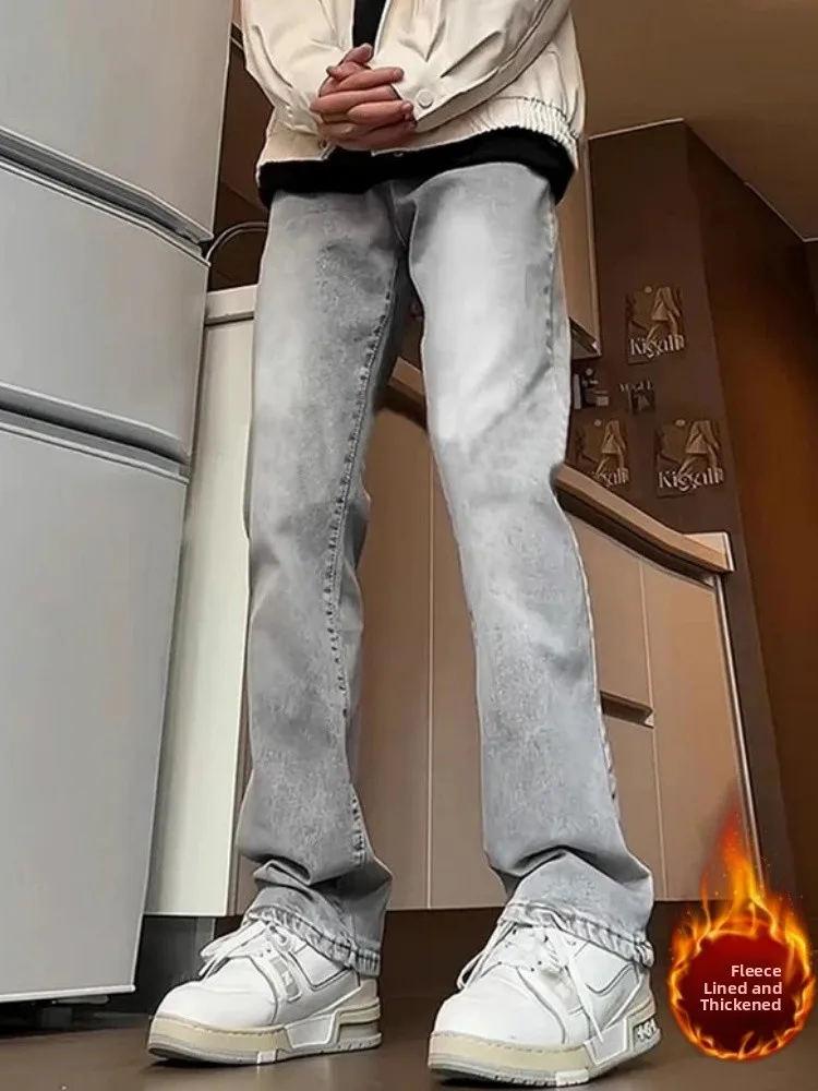 

Прямые джинсы для мальчиков-подростков, длинные брюки со средней талией, молодежные модные зимние износостойкие повседневные американские брюки