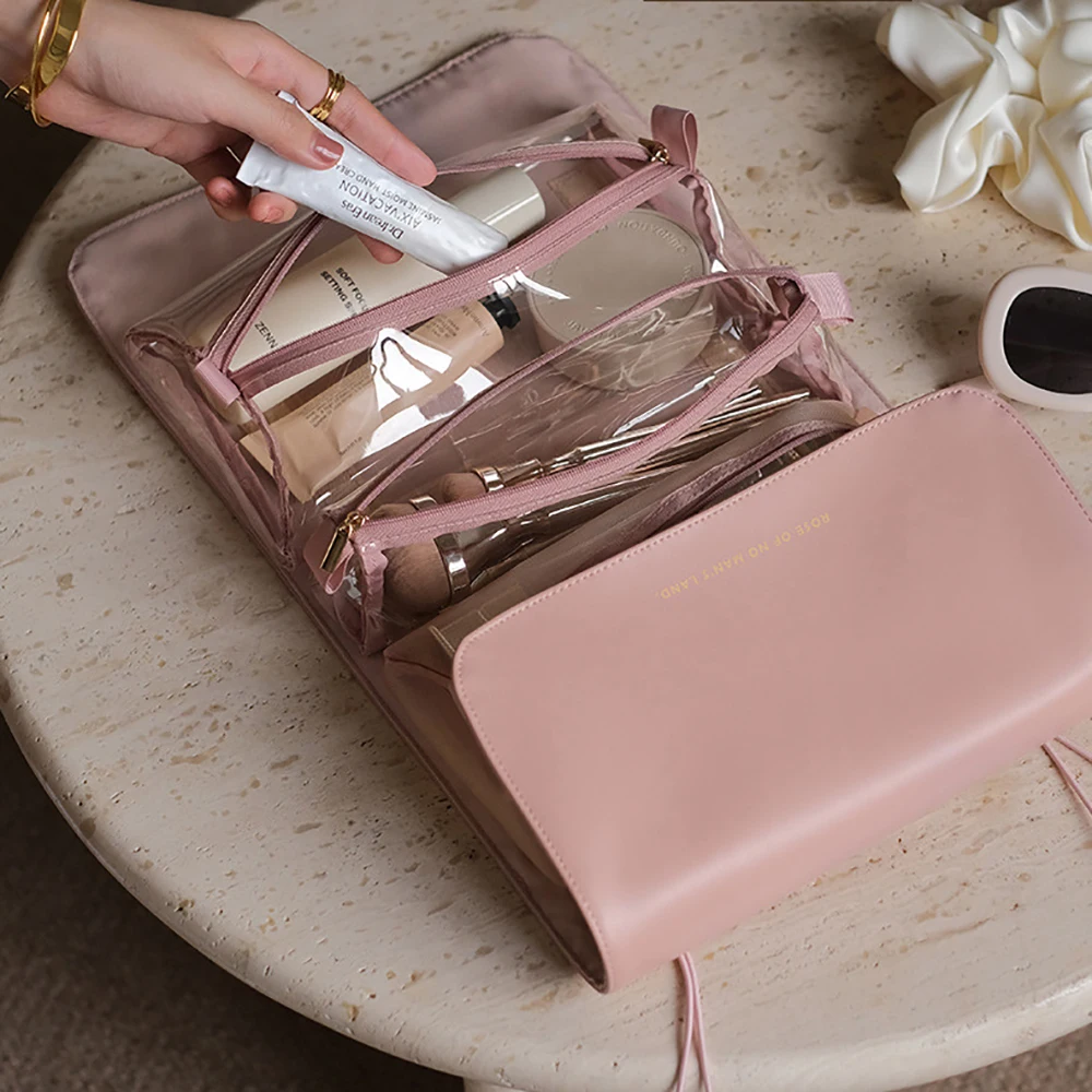 Large-capacity Makeup Bag PU Leather Portable Travel Wash Cosmetic Bag Toiletries Organizer Female Storage Handheld Box 2023 New