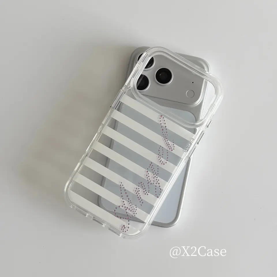 Funda coreana estilo Y2K con ángel y rayas blancas para iPhone 17 Air 16 15 14 13 12 11 Pro Max Mini XR XS MAX 7 8 Plus, duradera 2