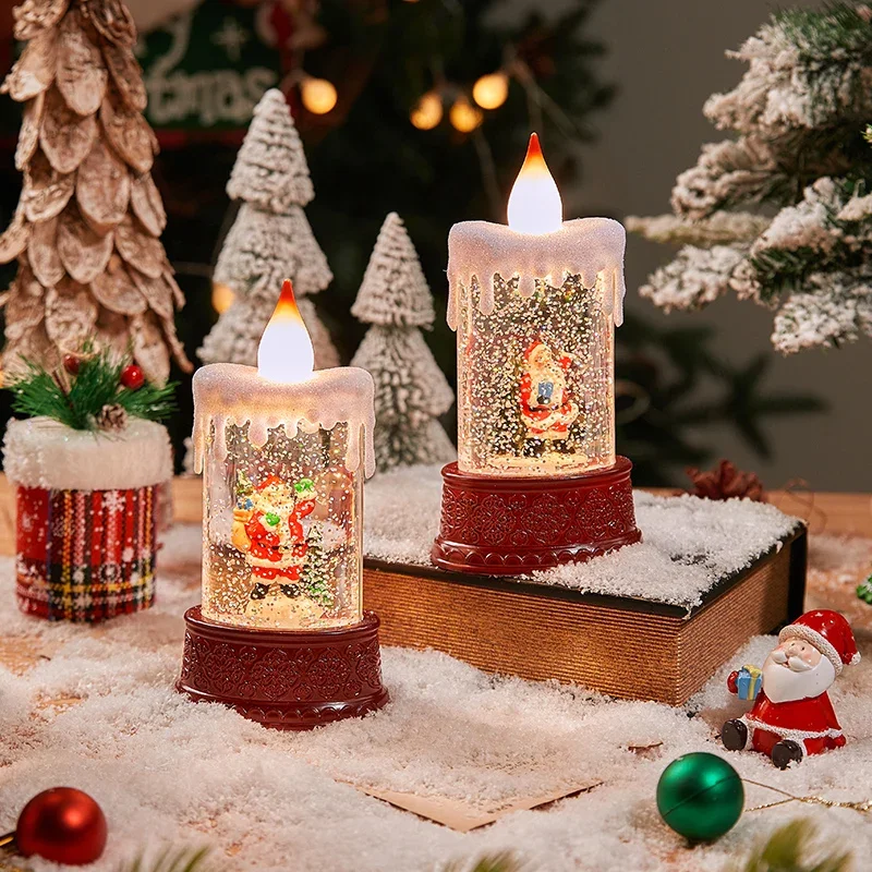 Illuminated Candle Lights Christmas Eve Water Injection Snow Drifting Wind Elderly Snowman Desktop Ornaments Small Decoration