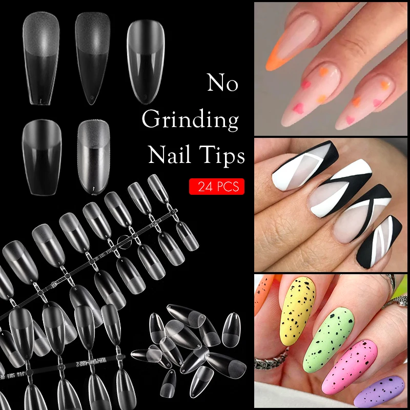 24 puntas de uñas postizas, puntas mate y transparentes, ataúd Natural y uñas postizas cuadradas, herramienta de manicura de esmalte de uñas de Gel UV acrílico