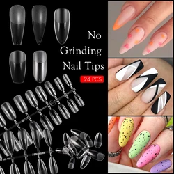 24pc False Nail Tips Matte&Transparent Tips Fake Nail Natural Coffin&Square False Nails Acrylic UV Gel Nail Polish Manicure Tool