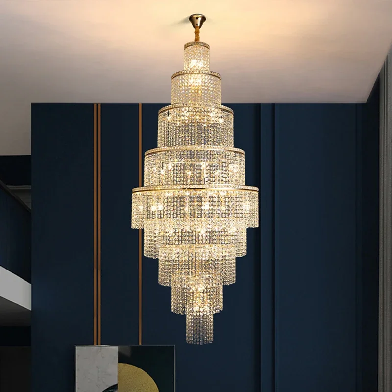 

Large Crystal Chandelier For Living Room Creative Design Rings Hanging Lamp Led Home Decor Light Fixture New Luxury Lobby Lustre