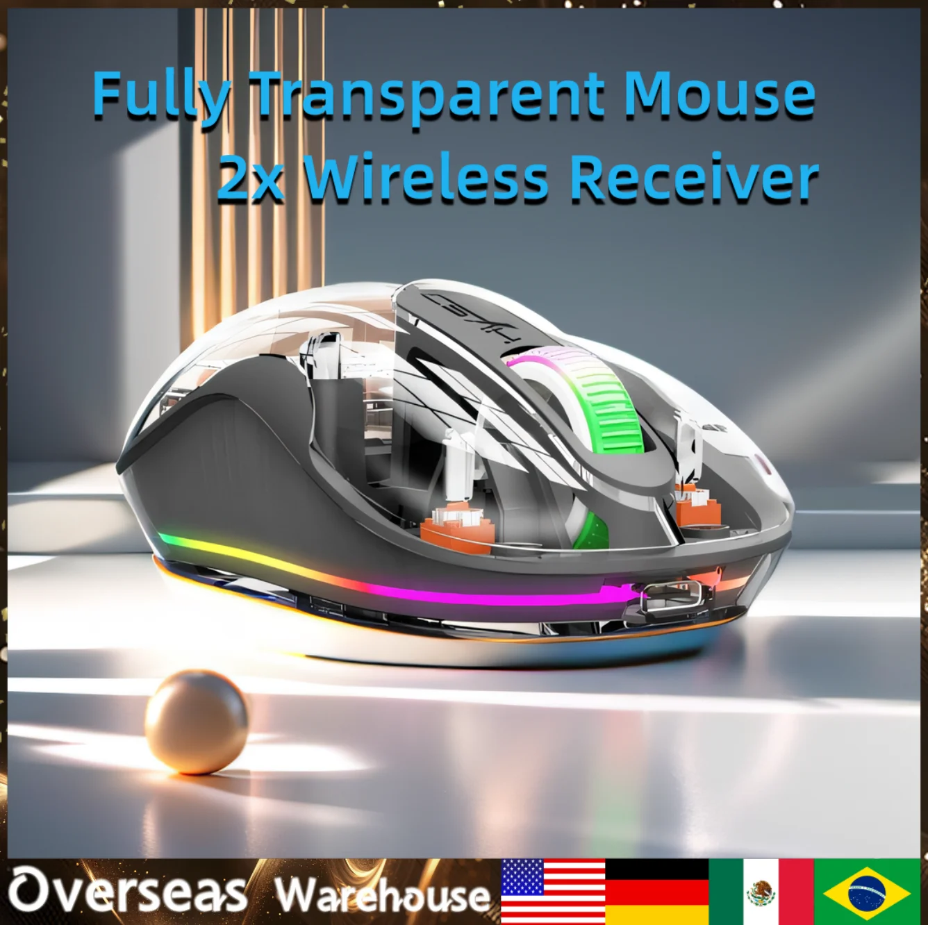 

New Fully Transparent Mouse Bluetooth Wireless Tri-mode Magnetic Suction Mute Rechargeable Office Gift Led Lamp Intelligence