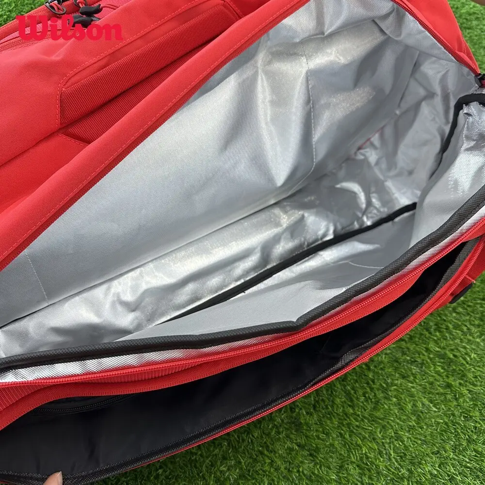 Wilson 2023 Super Tour Pro Staff 6 Pack Fine-knit Coating Tennis Bag 3-Decks Racket Backpack Racquet Bag with Thermoguard Red