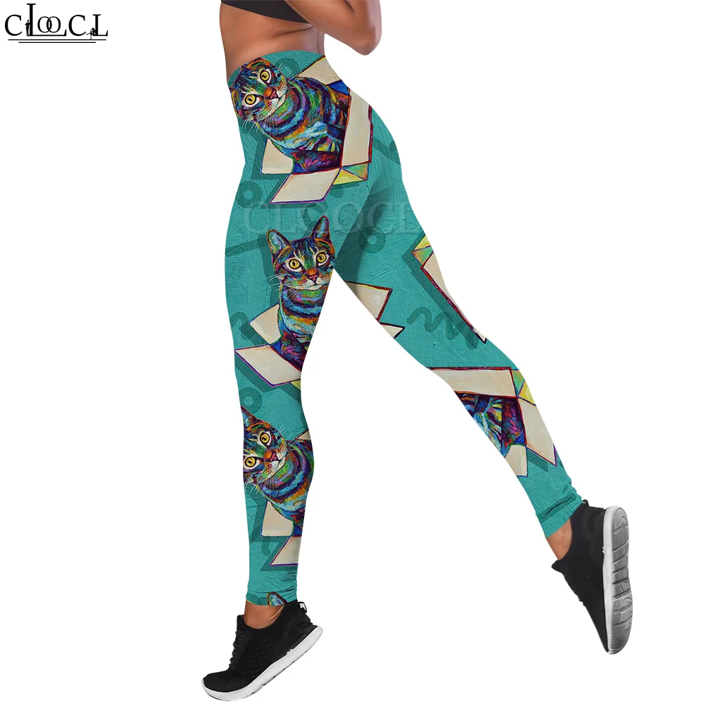 

CLOOCL Leggings Women Yoga Pants Firm Buttocks Sports Tight Trousers Cartoon Box Cat Print High Waist Gym Fitness Leggings Femme