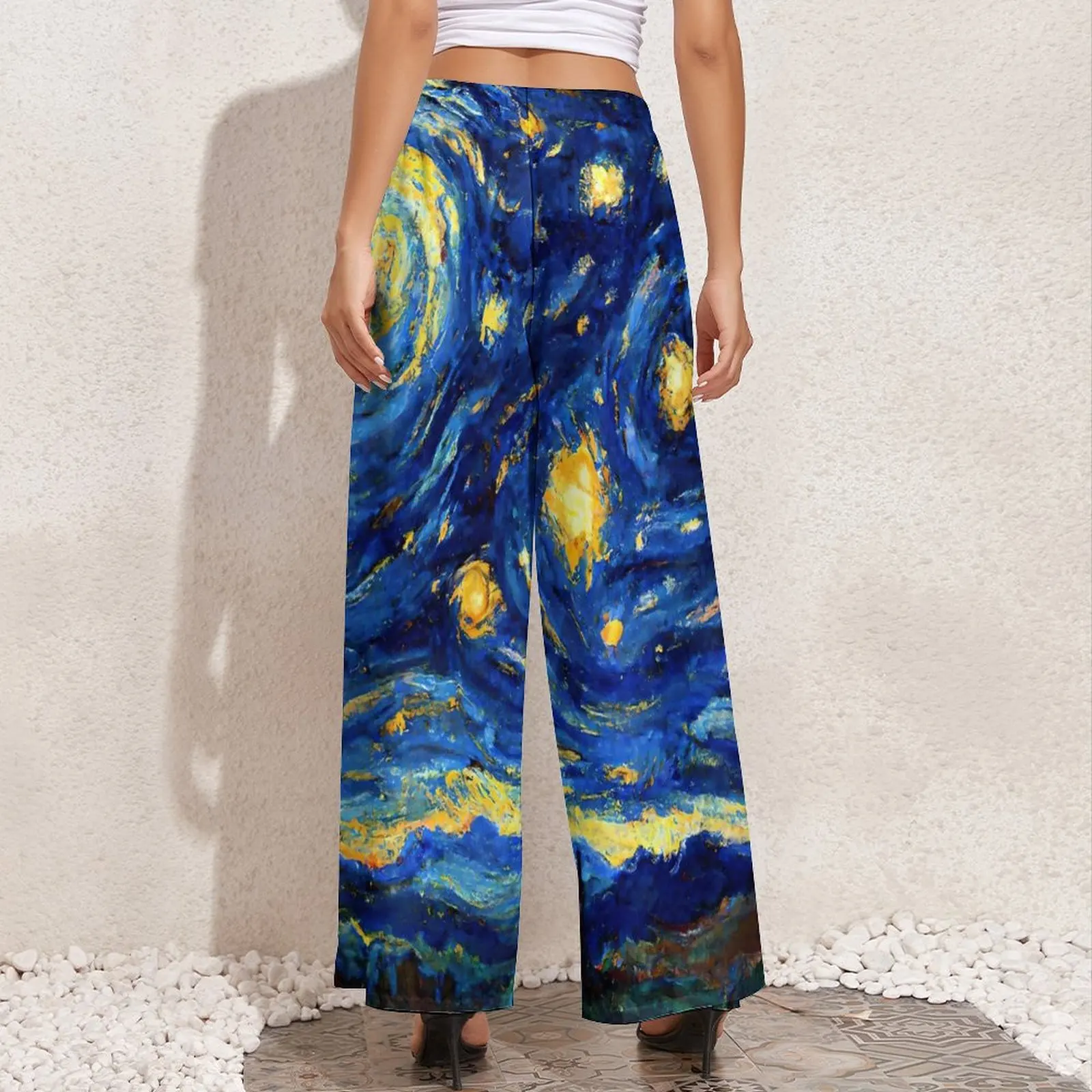 Ölgemälde Hosen van Gogh Sternennacht Kawaii weites Bein Hosen Frau übergroße Streetwear bedruckte gerade Hose