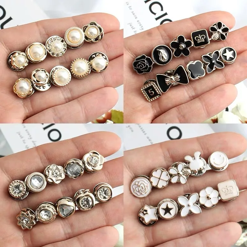 5/10pcs Free Sewing Pearl Rhinestone Button Prevent Accidental Exposure Buttons Brooch Pins Badge Cufflinks Shirt Clothes Decor