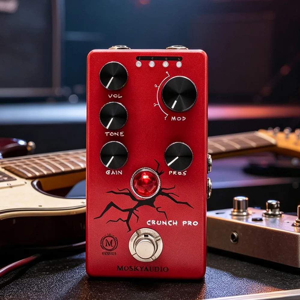 Mosky Crunch Pro Distortion Guitar Pedal 4 Modes with VOL,TONE,GAIN, PRES Button,Crunch Distortion Effect Pedal