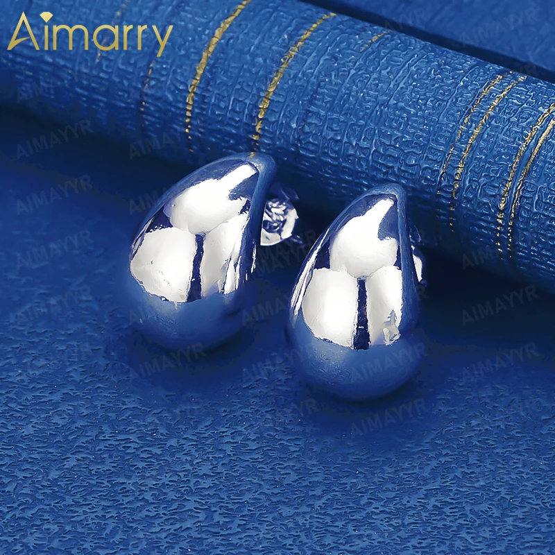 925 Sterling Silver 12mm/14mm/18mm Smooth Water Droplet Earrings for Women's Banquets High-quality and Fashion Jewelry