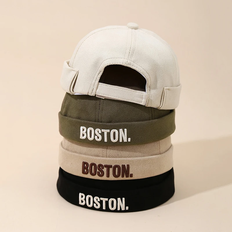 ヴィンテージ刺繍ベビービーニー無地レターボーイズガールズつばなし帽子春夏キッズヒップホップドッカーキャップ