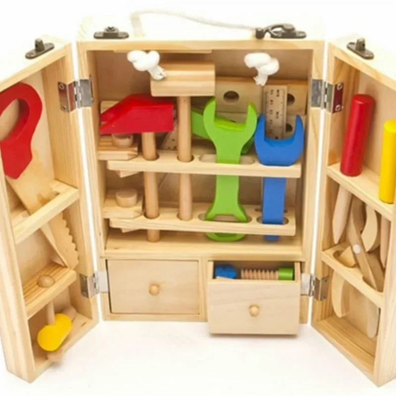 Montessori Baby Educational Toys Kids Wooden Multifunctional Tools Kit Set Box Toy Nut Wrench Boys for Children Games Gifts