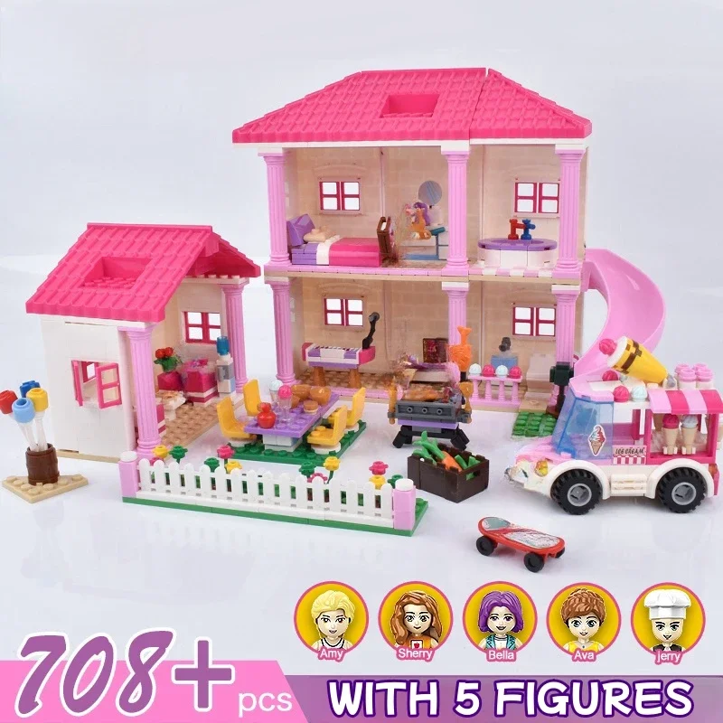 2025 أصدقاء مدينة عرض الشارع منزل الصيف عطلة فيلا القلعة 3 في 1 اللبنات الفتيات سلسلة الطوب لتقوم بها بنفسك تجميع اللعب 3 + #1