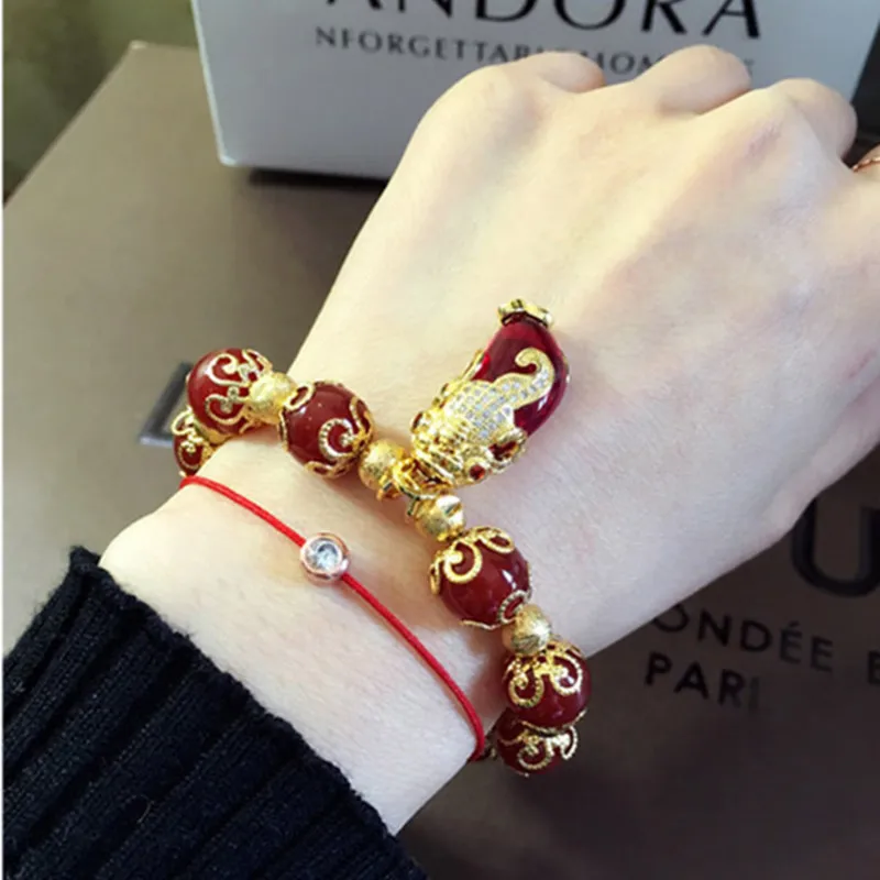 European Dollar Vietnam San Gold Pixiu Pendant Bracelet Red Aged Transfer Beaded Bracelet Female Korean Style Jewelry