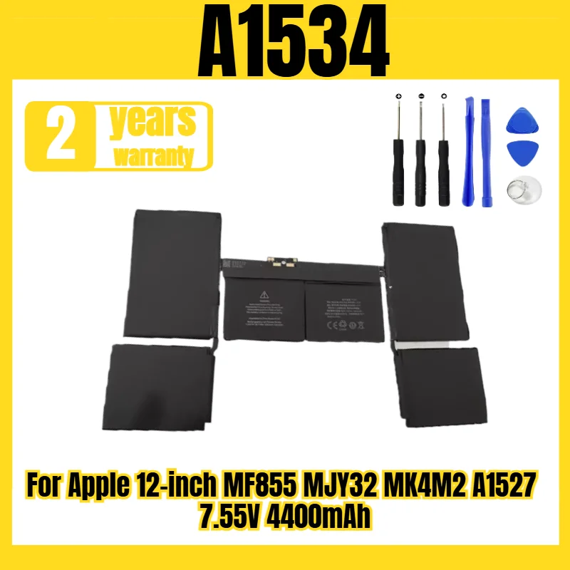 A1534 laptop battery, suitable for Apple 12-inch MF855 MJY32 MK4M2 A1527 battery, new large capacity, free tool 7.55V 4400mAh