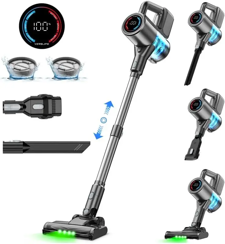 500W Cordless Stick Vacuum, 40KPA Suction, 40min Runtime, LED Display, HEPA Filtration for Hard Floors & Pet Hair