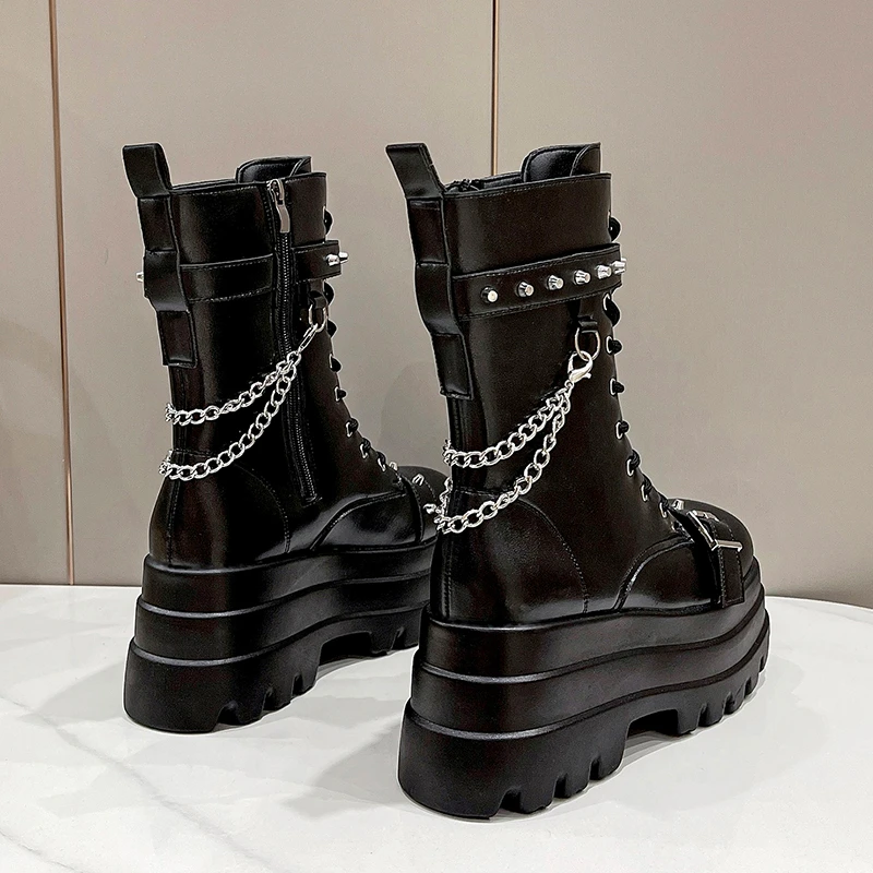 2023 jesień Winte Punk Halloween czarownica Cosplay platforma buty na wysokich klinach czarne buty gotyckie damskie buty duży rozmiar 42 nit but