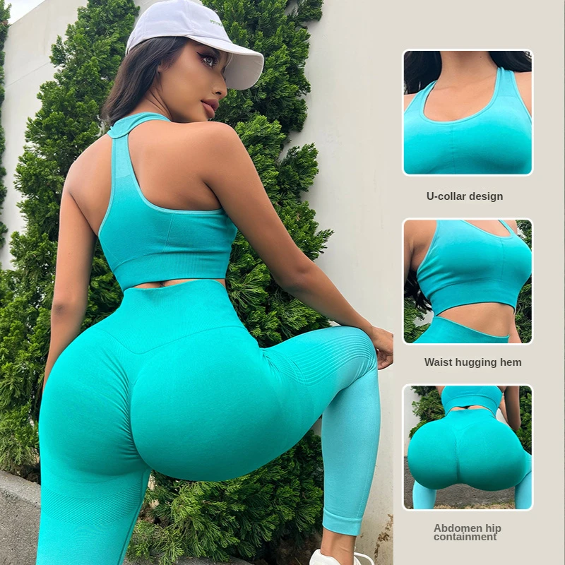 Seamless Gradient Yoga Sets Sports Fitness High Waist Hip-Lifting Pants Backless Bra Suits Workout Gym Leggings Sets for Women